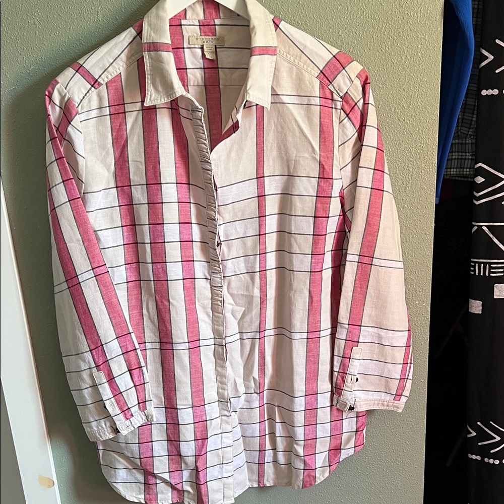 Burberry Pink and White Button Down Shirt